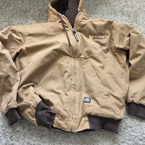 Berne Jacket Mens XL Brown Full Zip Front Pocket Winter Insulated Hooded Logo